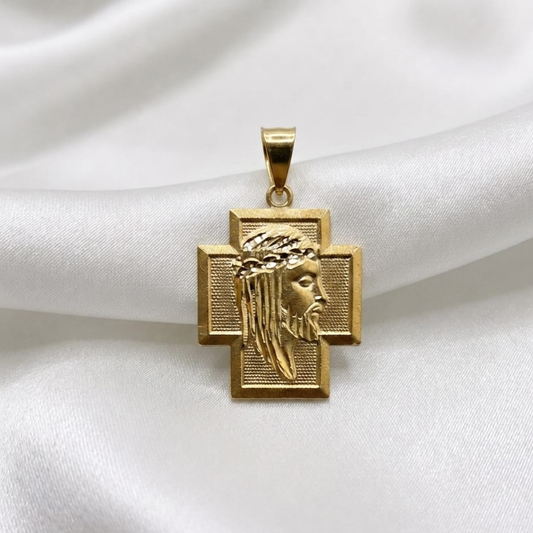 DIJE LISO CRUZ DIVINO ROSTRO ORO LAMINADO 18K
