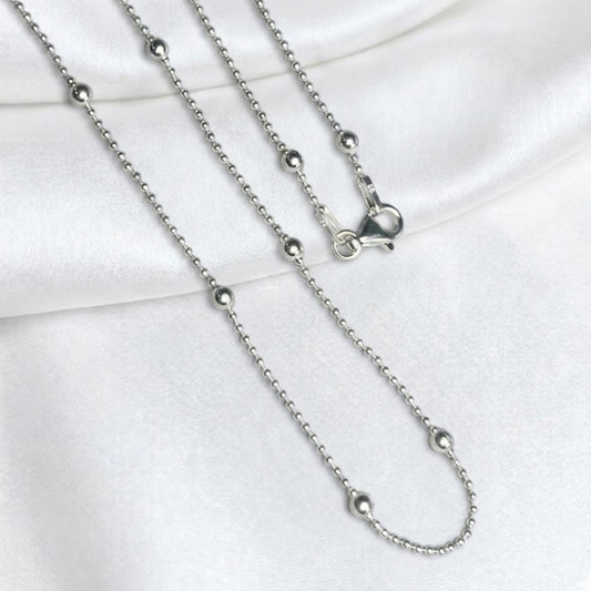 CADENA PLATA MILITAR CON BALINES 45CM LARGO