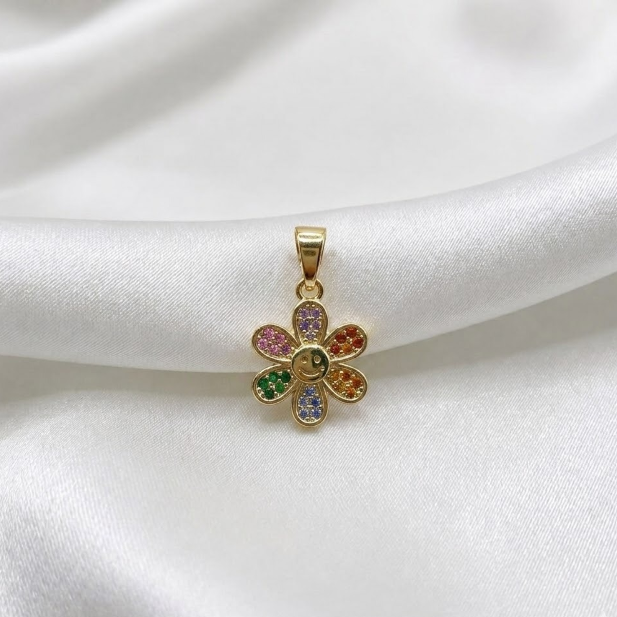 DIJE FLOR MICROCIRCON COLORES ORO LAMINADO 18K
