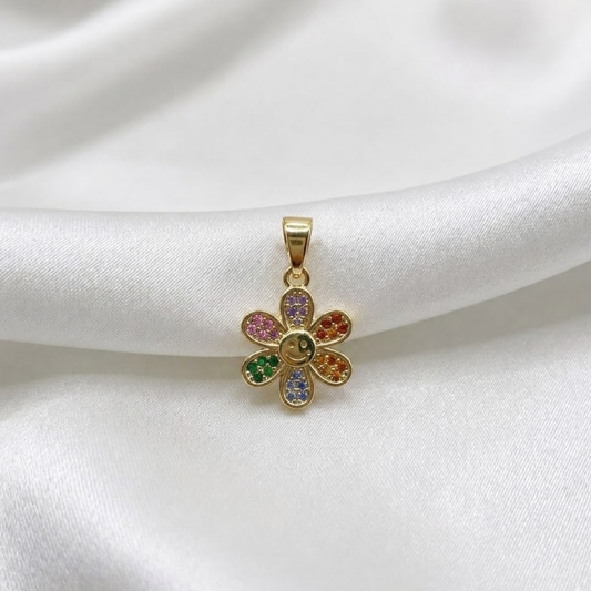 DIJE FLOR MICROCIRCON COLORES ORO LAMINADO 18K