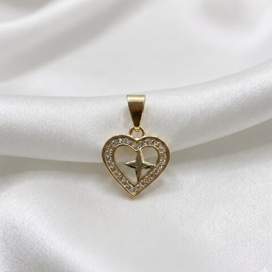 DIJE CORAZON ESTRELLA MICROCIRCON ORO LAMINADO 18K