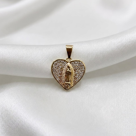 DIJE CORAZON GUADALUPE MICROCIRCON ORO LAMINADO 18K
