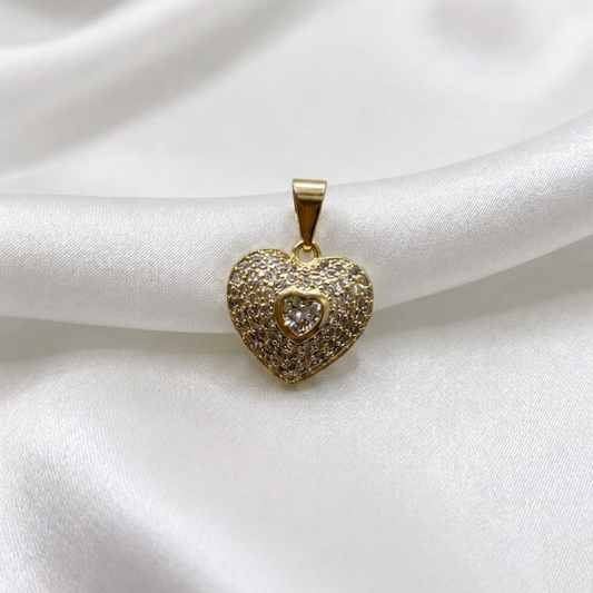 DIJE CORAZON ENCOCADO MICROCIRCON ORO LAMINADO 18K
