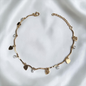 TOBILLERA TUBOS DIJES CIRCON Y CORAZÓN ORO LAMINADO 18K