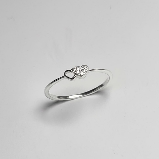 ANILLO DOBLE CORAZON PLATA CIRCONES TAILANDES