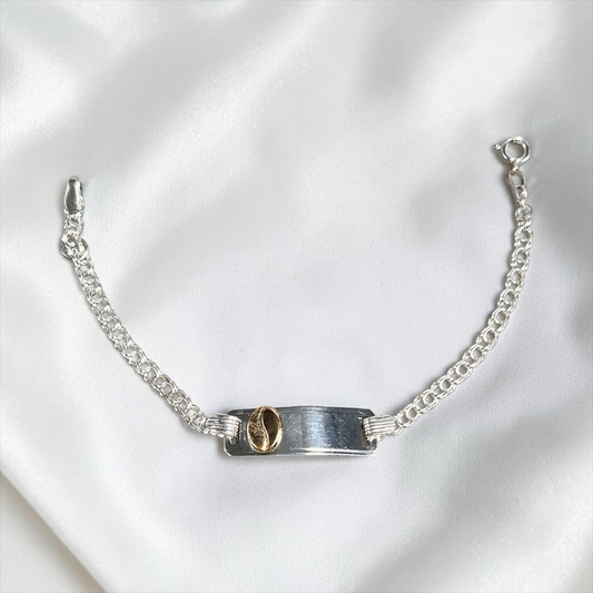 PULSERA PLACA BEBÉ LAMINILLA GRANO CAFÉ