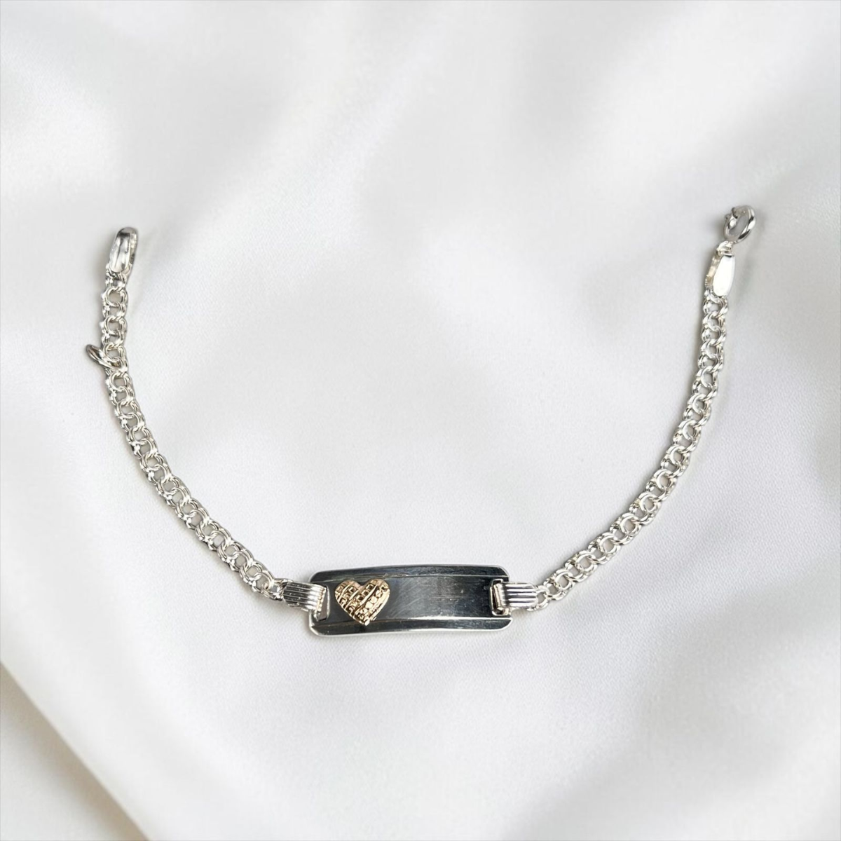 PULSERA PLACA NIÑO LAMINILLA CORAZÓN CUADRITOS