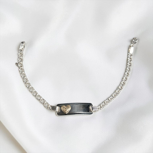 PULSERA PLACA NIÑO LAMINILLA CORAZÓN CUADRITOS