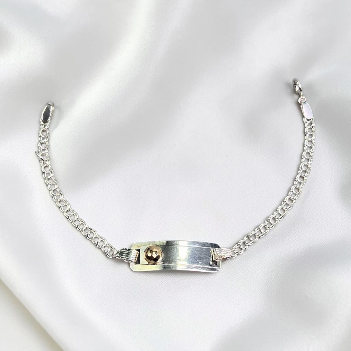 PULSERA PLACA BEBÉ LAMINILLA MEDIA BOLA MARTILLADA