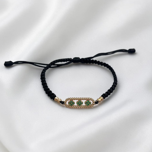 PULSERA ORO LAMINADO 18K TRIPLE TREBOL TEJIDA