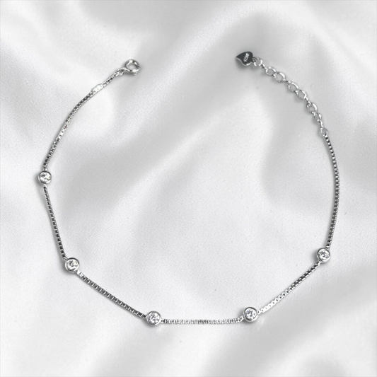 TOBILLERA PLATA CIRCONES TAILANDES