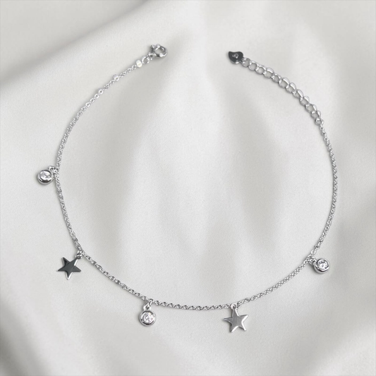 TOBILLERA PLATA CIRCONES TAILANDES