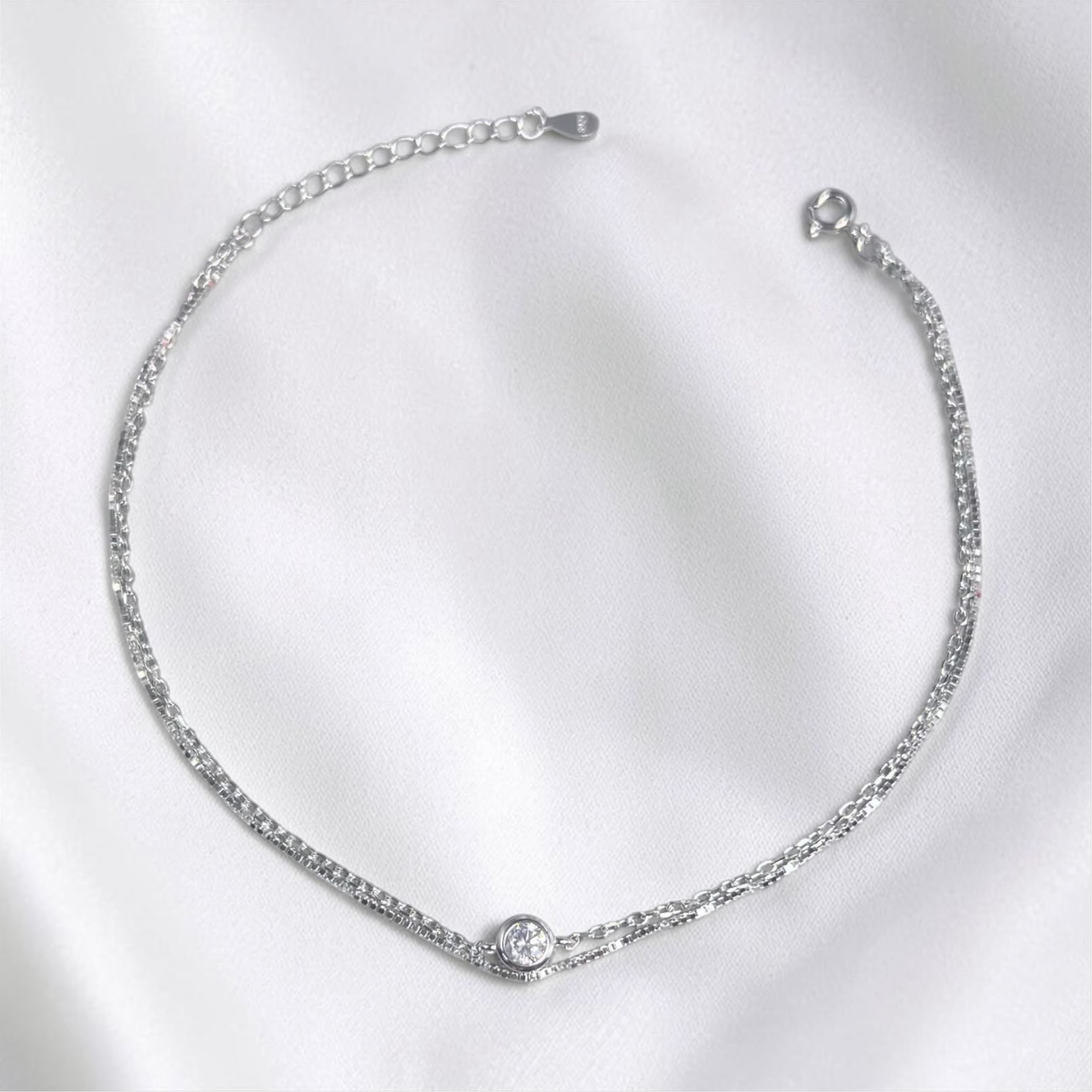TOBILLERA PLATA CIRCONES TAILANDES